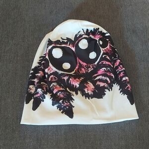 Jumping Spider Beanie Hat Pink and White